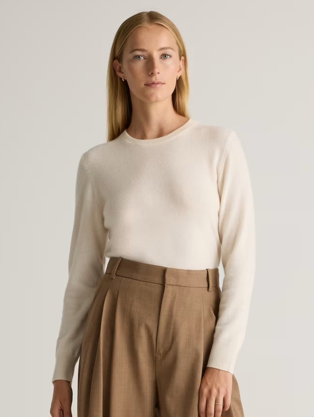 Quince 100% Mongolian Cashmere Cream Crew Neck Sz L NEW